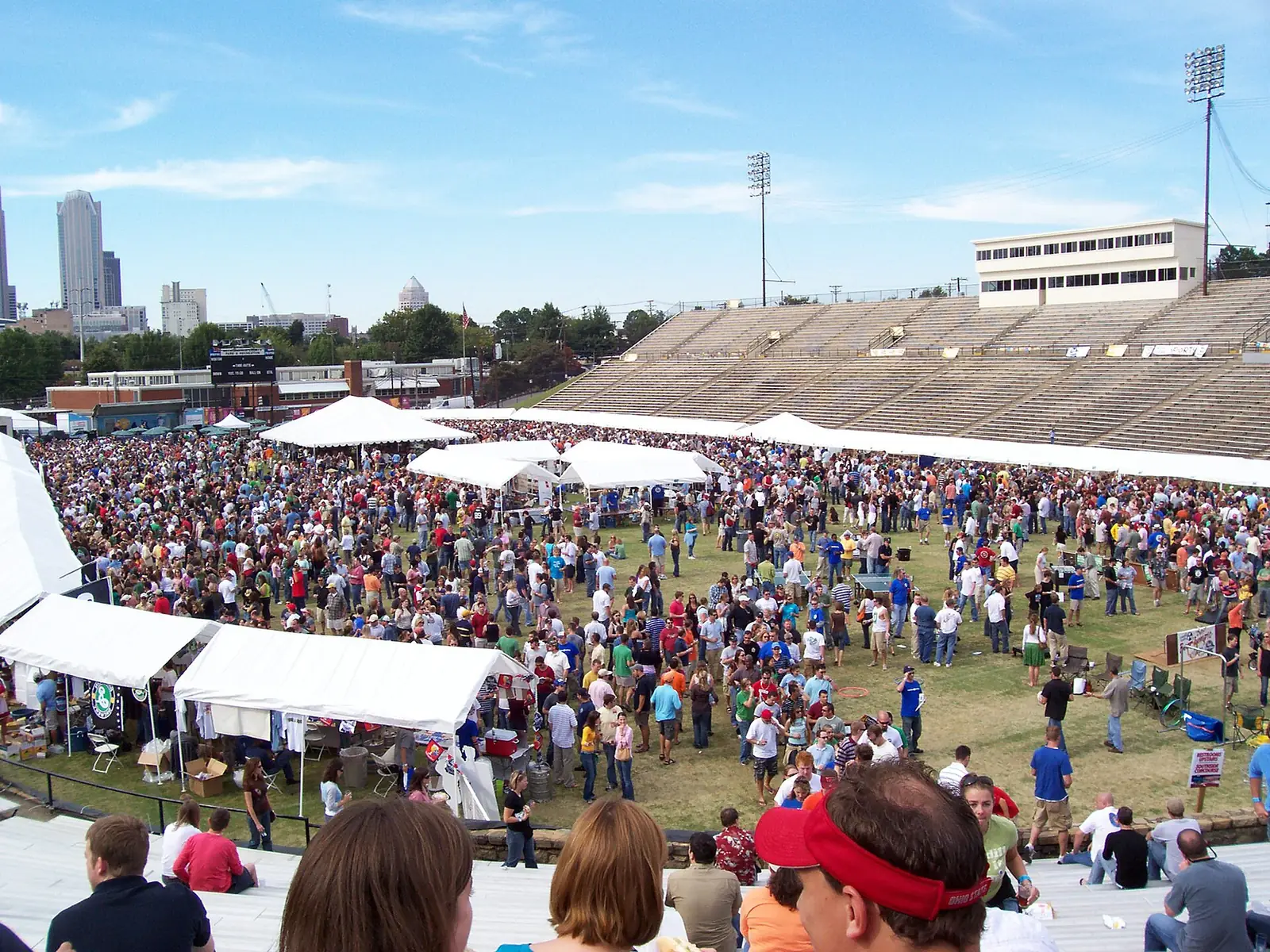 Crowds and tents fill the field at an Oktoberfest at Memorial Stadium in Charlotte, N.C.