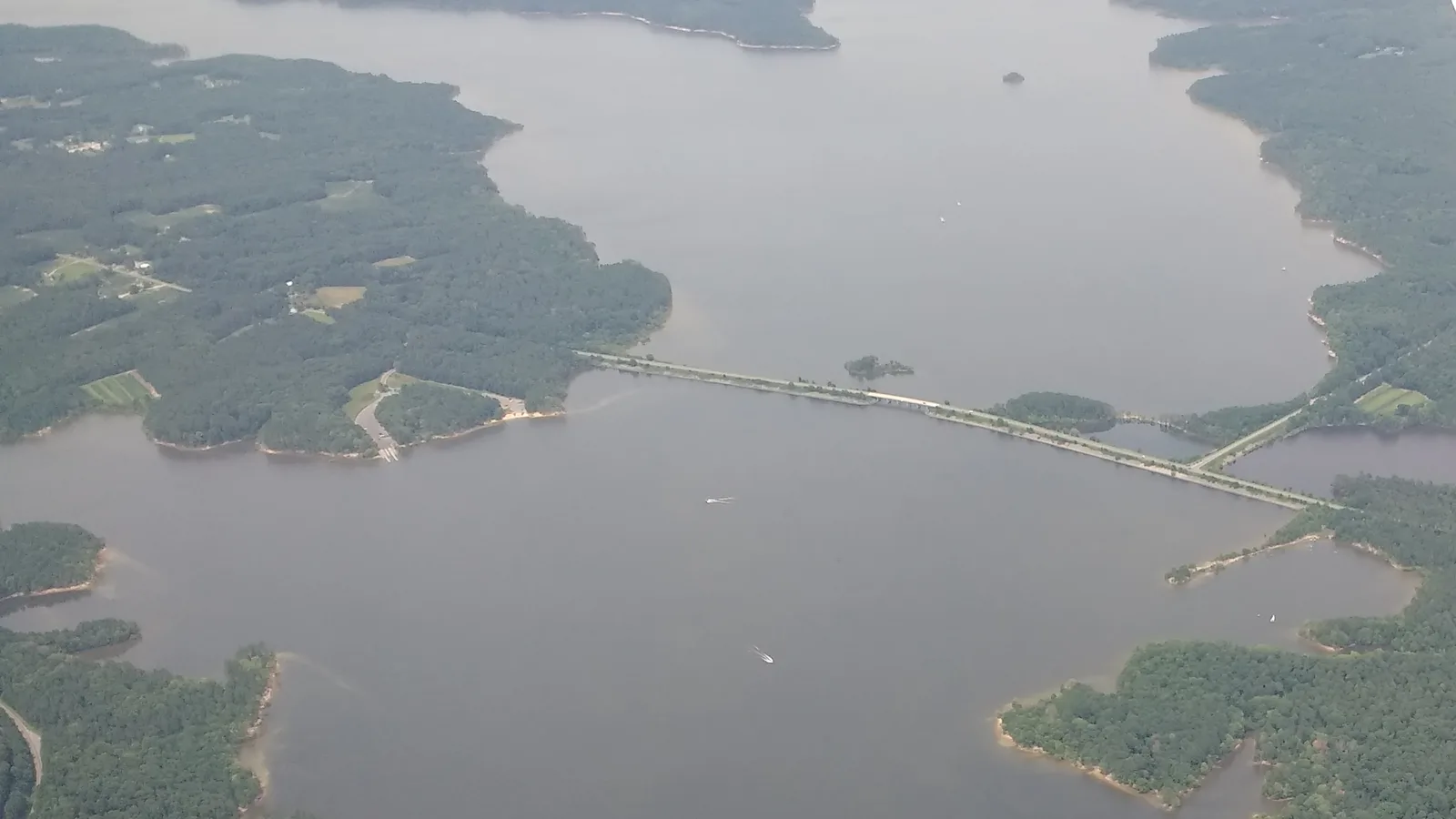 Jordan Lake from the air, west of Apex. The picture does not show Sunday's storm.