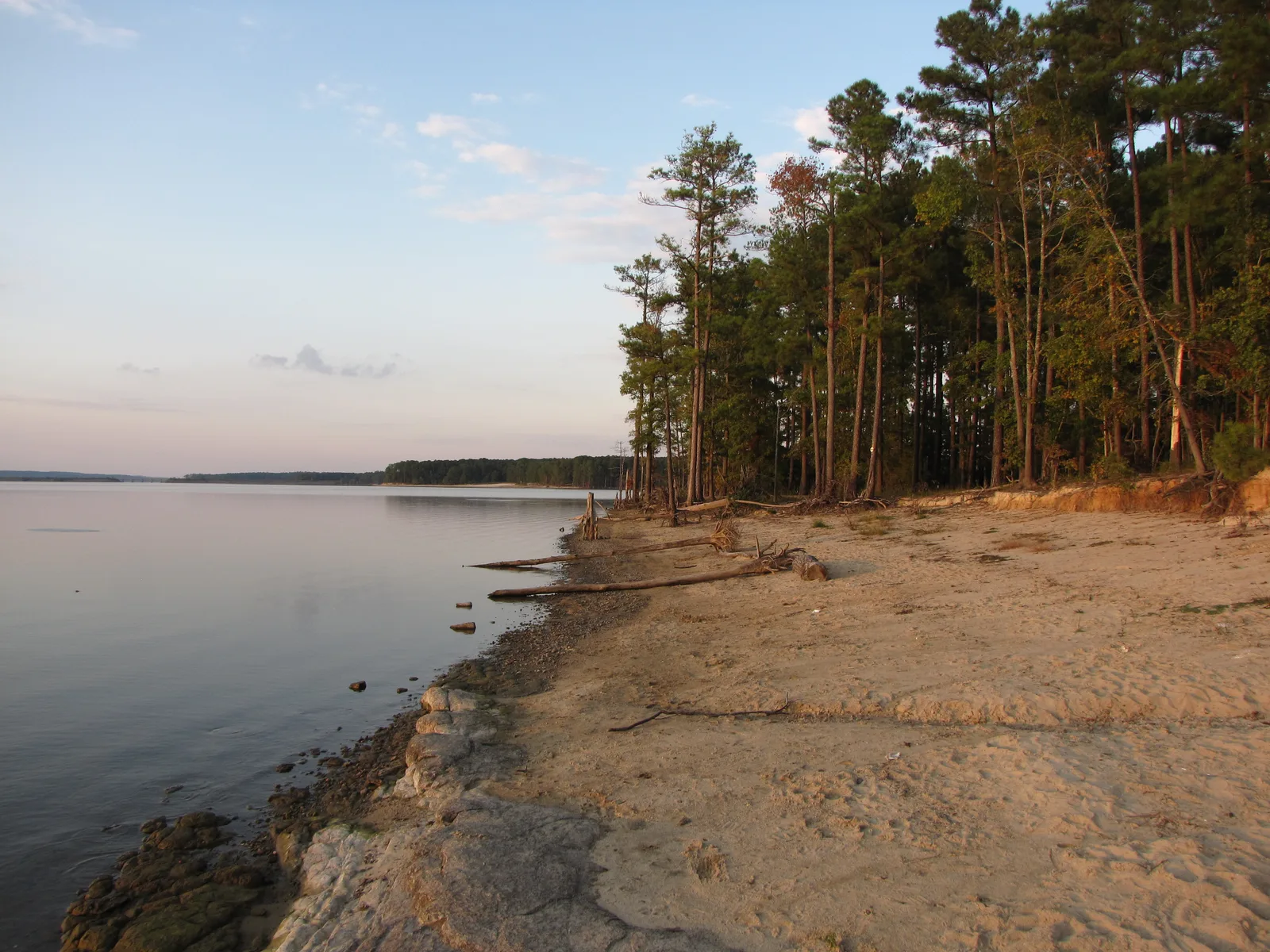 Jordan Lake seen from the shore at the Ebenezer Church access area on Beaver Creek Road, west of Apex.
