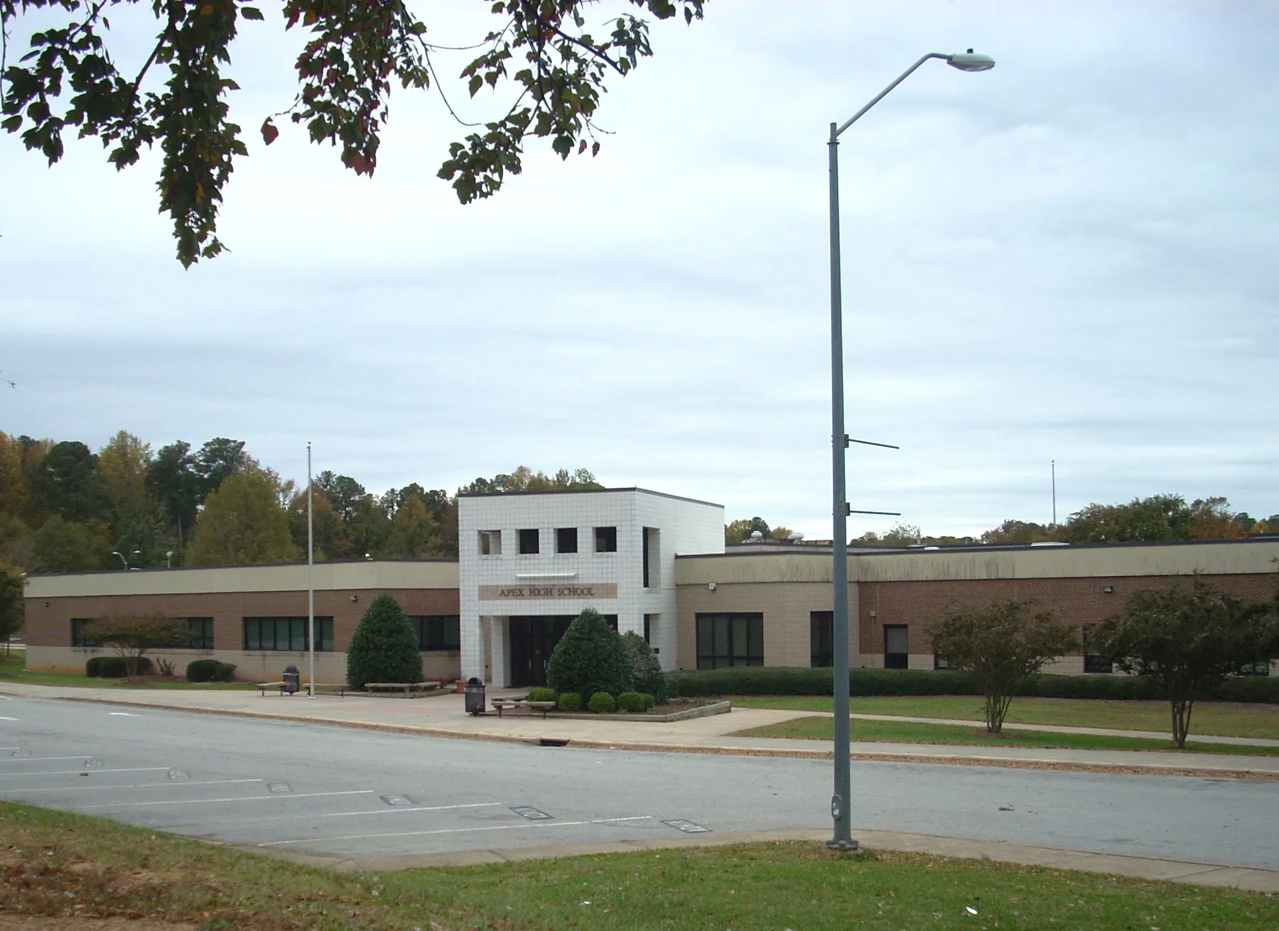 The front entrance of Apex High School on Laura Duncan Road, photographed in 2012
