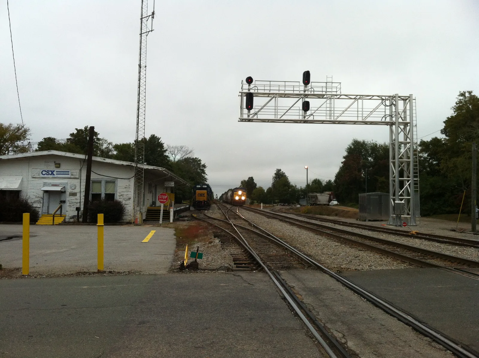 A street crossing at the CSX yard office in Apex. Several road projects in town include new bridges over this rail line.