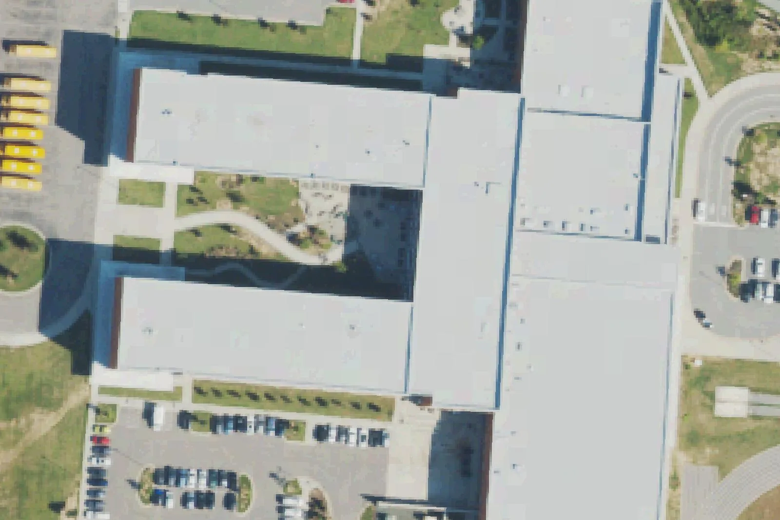 Apex Friendship Middle School on the Humie Olive Road campus in Apex, seen from the air