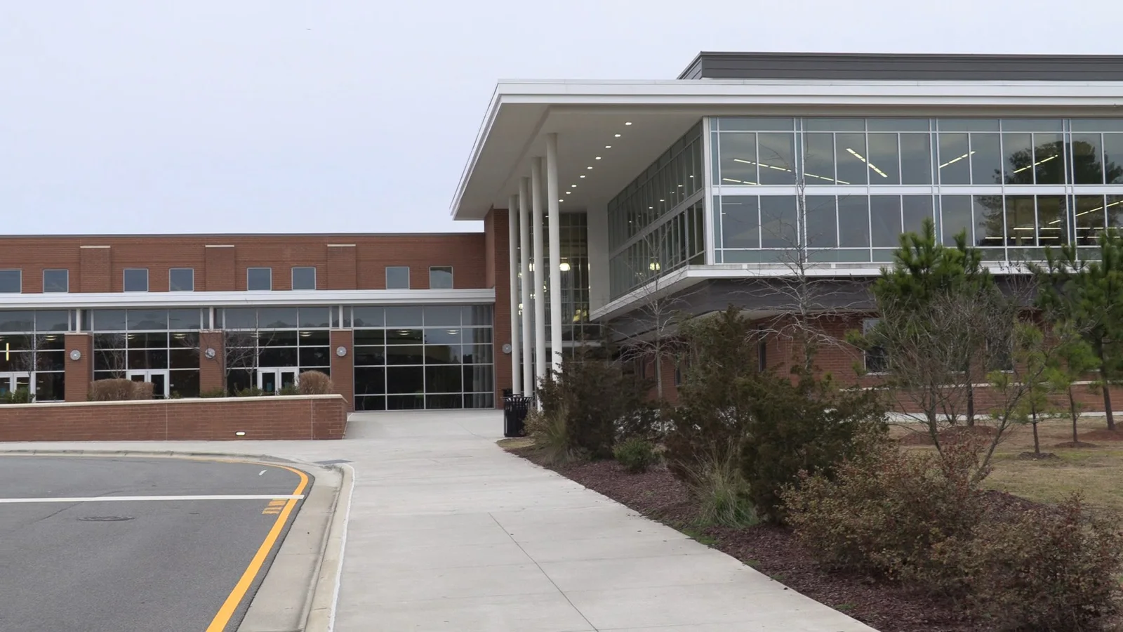 The front entrance of Green Level High School on Roberts Road in Cary