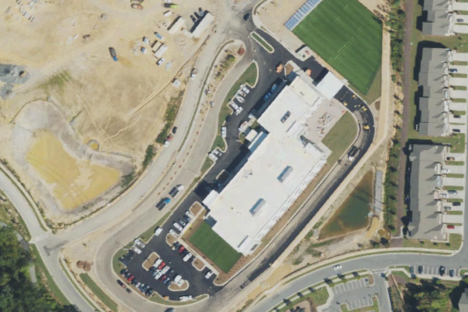 The Math and Science Academy of Apex and its field on Dropseed Drive in Apex, seen from the air