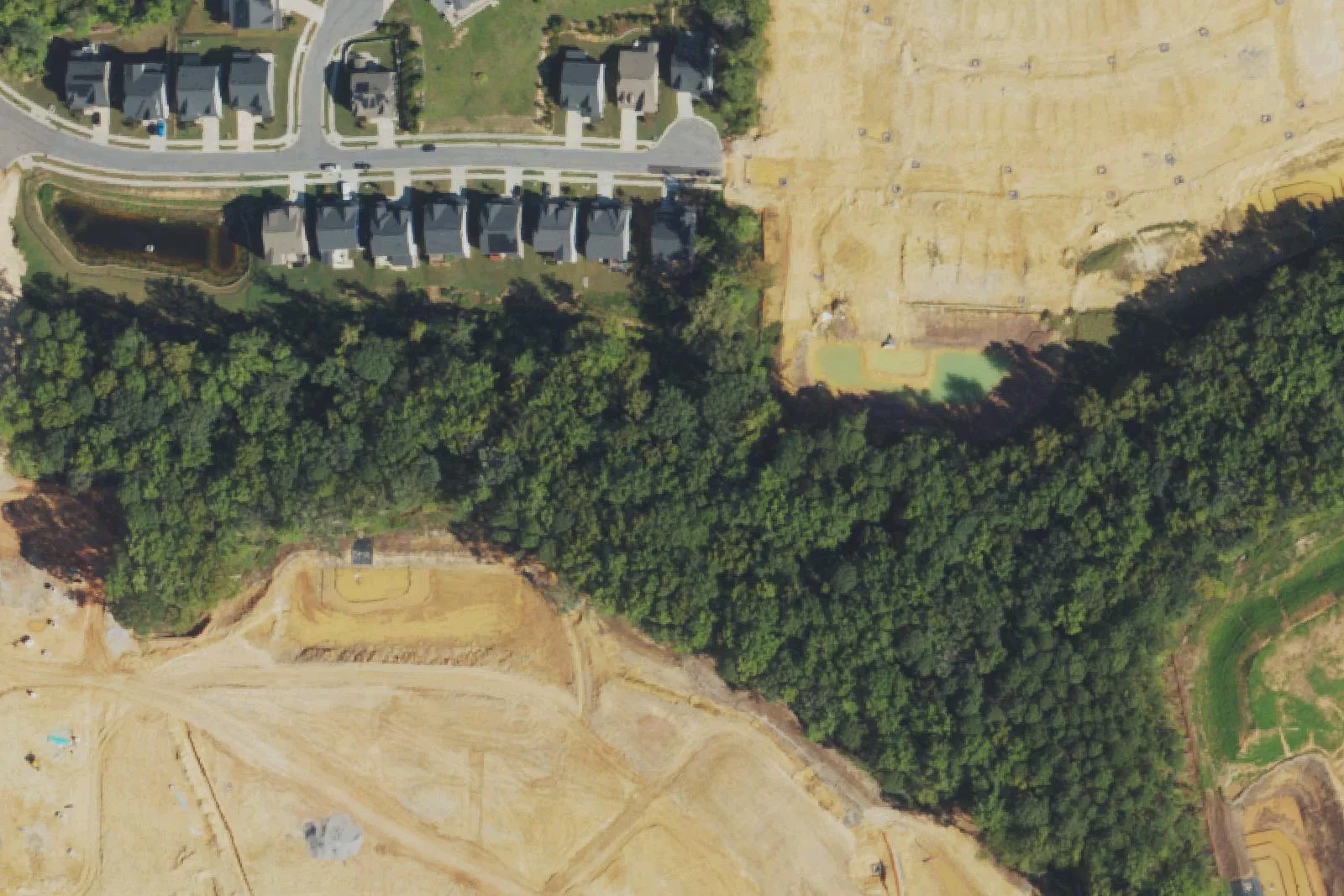 Homes along Woodall Crest Drive in Apex, the street Pleasant Plains Elementary is on, seen from the air