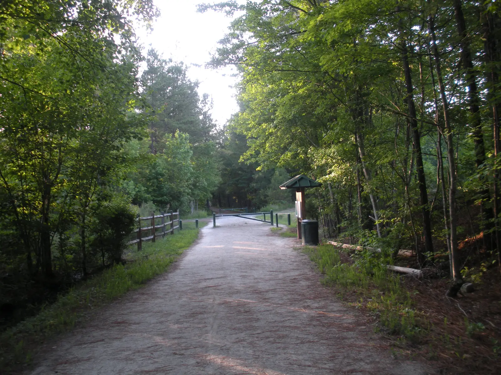 A wide, tree-lined stretch of the American Tobacco Trail in Wake County.